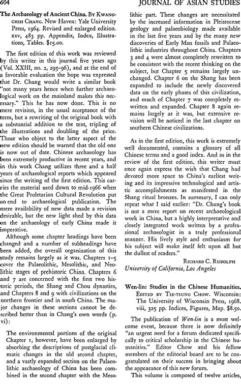 The Archaeology Of Ancient China By Kwang Chih Chang New Haven Yale