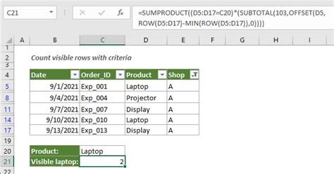 Count Visible Rows With Criteria In Excel