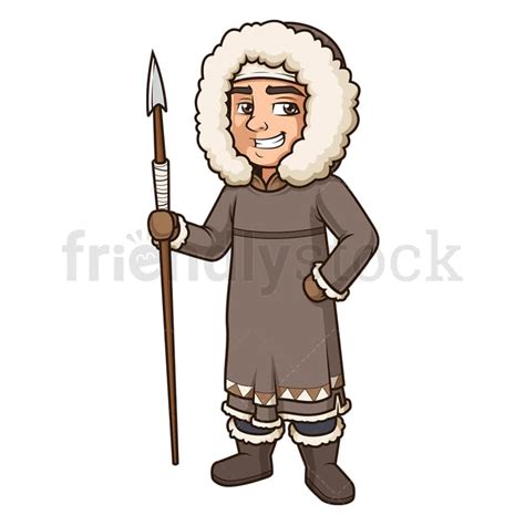 Eskimo Man With Spear Cartoon Clipart Vector Friendlystock