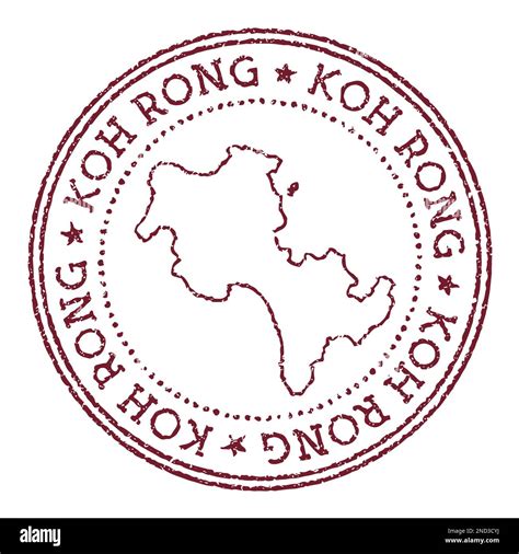 Koh Rong Round Rubber Stamp With Island Map Vintage Red Passport Stamp