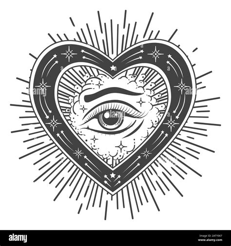 Eye of Providence tattoo. Masonic symbol. All seeing eye inside shape of heart. Symbol of Sacred ...