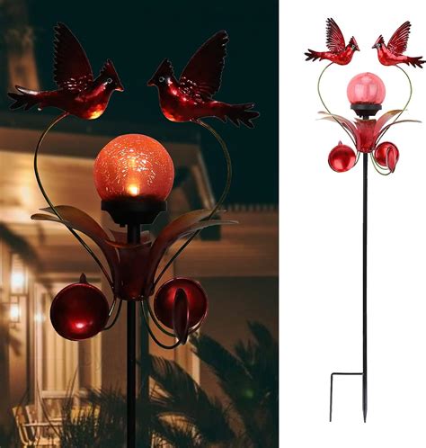 VCUTEKA Cardinal Solar Lights Outdoor Metal Garden Stake Waterproof