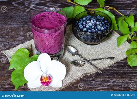 Blueberry Smoothie On Dark Wood Still Life Stock Image Image Of