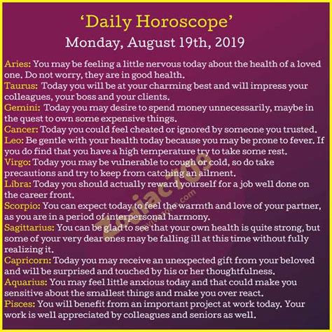 19th August 2019 Horoscope Revive Zone