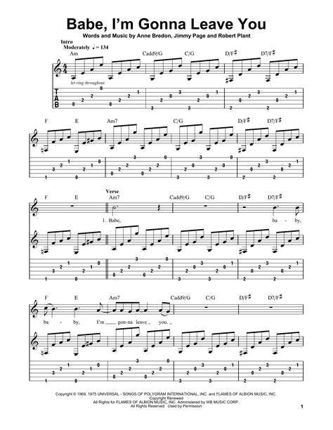 Babe Im Gonna Leave You By Led Zeppelin Sheet Music For Easy Guitar