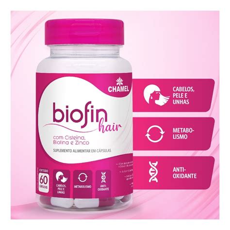 Cisteína Para O Cabelo - Biofin Hair com Cisteína, Biotina e Zinco - Chamel - 60 cápsulas[nome_loja]