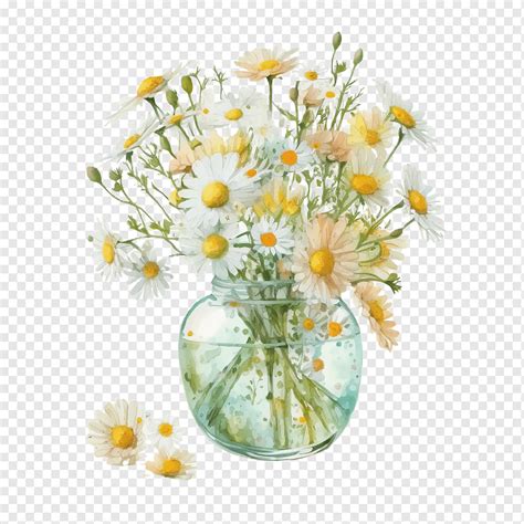 Flower Vase Watercolor Daisy Png PNGWing