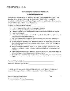 Fillable Online Authorized Representative Form Morning Sun Financial