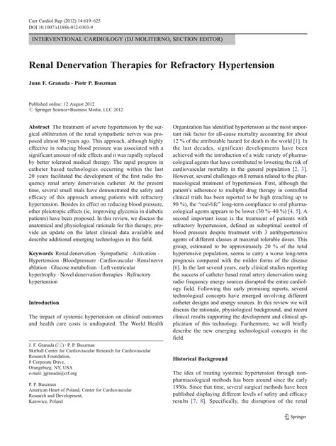 PDF Renal Denervation Therapies For Refractory Hypertension