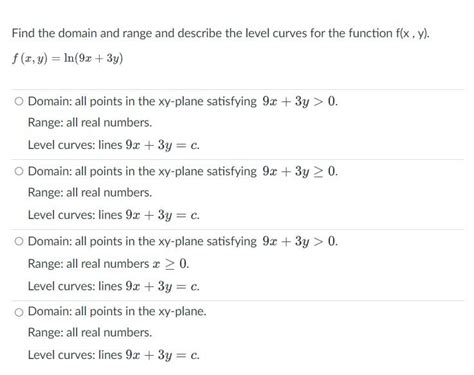 Solved Find the domain and range and describe the level | Chegg.com