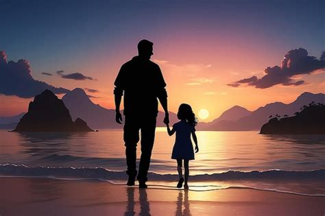 Premium Photo 3d Silhouette Of Father And Daughter Against A Sunset