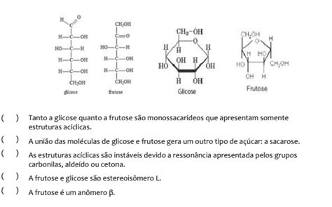 A glicose e a frutose figura abaixo são dois tipos de