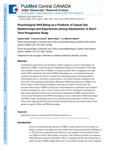 Psychological Well Being As A Predictor Of Casual Sex Relationships And