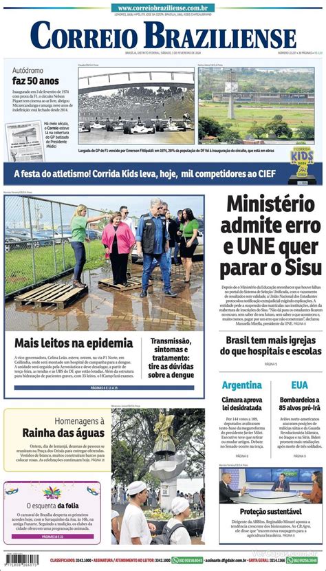 Capa Correio Braziliense Edi O S Bado De Fevereiro De