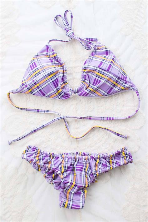 Purple Plaid String Bikini Top