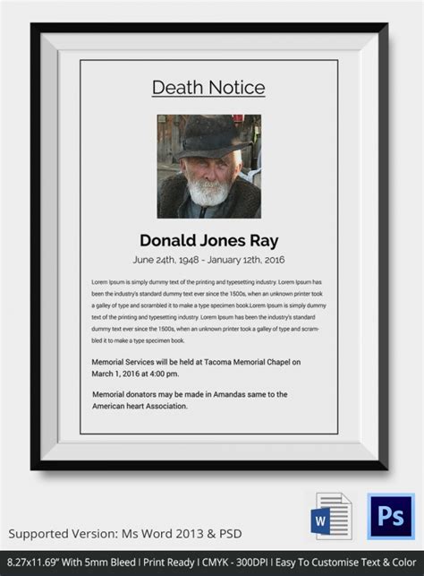 Death Notices 16 Printable Word Excel Pdf Format Download Free