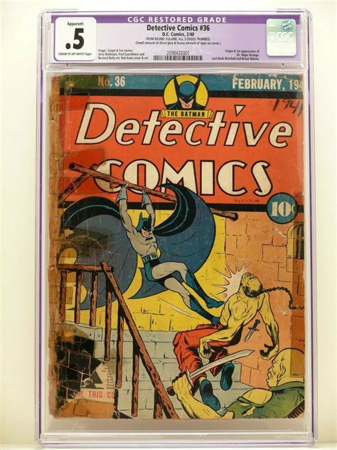 Comicsvalue DETECTIVE COMICS 36 1940 CGC 0 5 PR R Golden Age