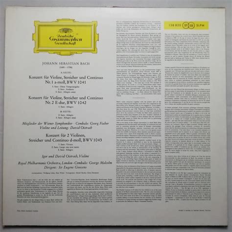 Dg Lp 138 820 Bach Violin Concertos David And Igor Oistrakh Hillside Harmonies