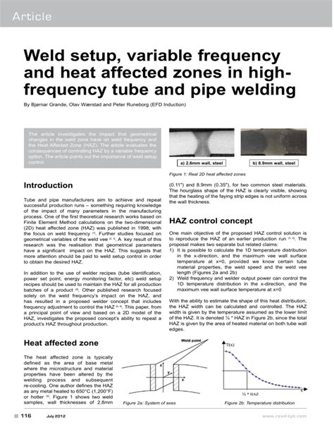 Weld Setup Variable Frequency And Heat Affected Zones In Highfrequency