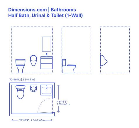 Bathroom - Half Bath, Urinal & Toilet (1-Wall) Layout