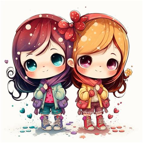 Premium Photo | Chibi super cute bff girls, detailed, happy, vibrant ...