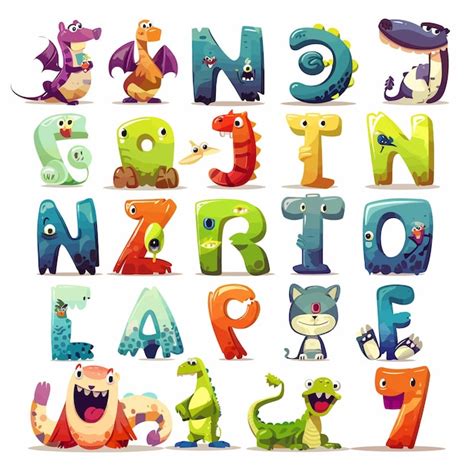 Premium Vector | A colorful alphabet with a bunch of different characters