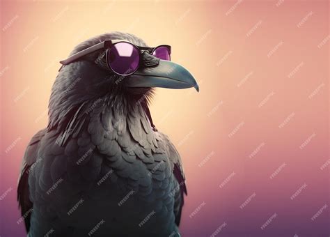 Premium Ai Image A Crow Wearing Sunglasses And A Purple Sky Background