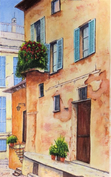 Street Scene Stresa Italy Watercolor Street Scenes Watercolor Art