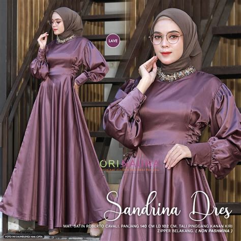 Jual Sandrina Dress Gamis Muslim Bahan Satin Premium Gamis Pesta Carla