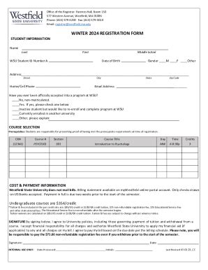 Fillable Online Winter 2024 Registration Form Westfield State