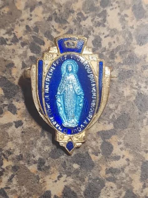 Vintage Blessed Virgin Mother Mary Miraculous Medal Pin Italy