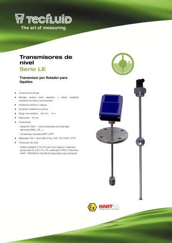 Serie Lt Indicador Detector Y Transmisor De Nivel Tecfluid Catálogo