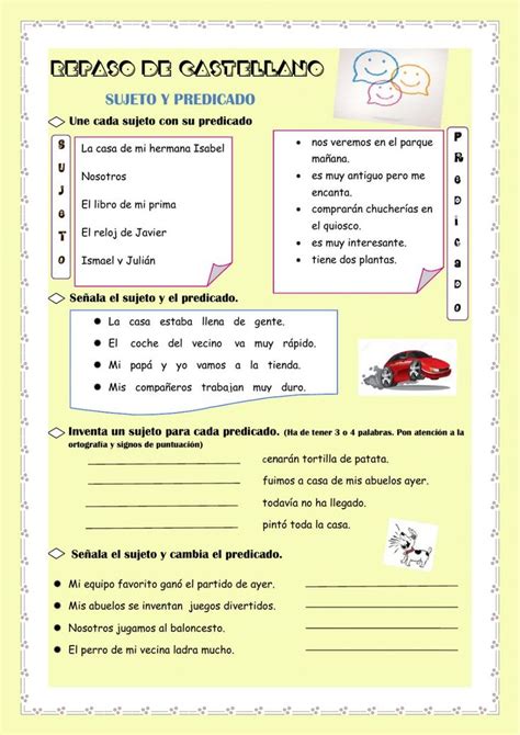 Sujeto Y Predicado Clase De Oraciones Worksheet Sujeto Y Predicado