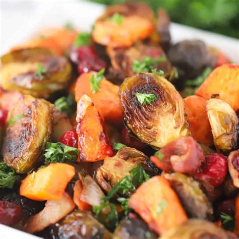 Roasted Sweet Potatoes And Brussels Sprouts The Carefree Kitchen