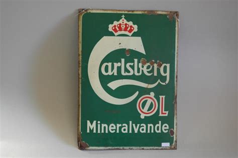 Emaljeskilt Carlsberg L Mineralvande Gr Nt Med Afskalnin