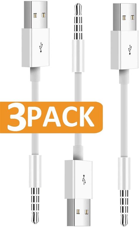 For Ipod Shuffle Cable 3 Pack 35mm Jack Plug To Usb Power Charge Usb Charger Sync Data Cable