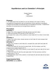 M Lab Report Equilibrium And Le Chateliers Principle Docx