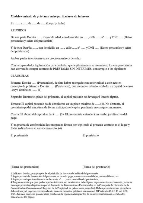 Modelo De Contrato Pr Stamo Entre Particulares Sin Intereses Listo