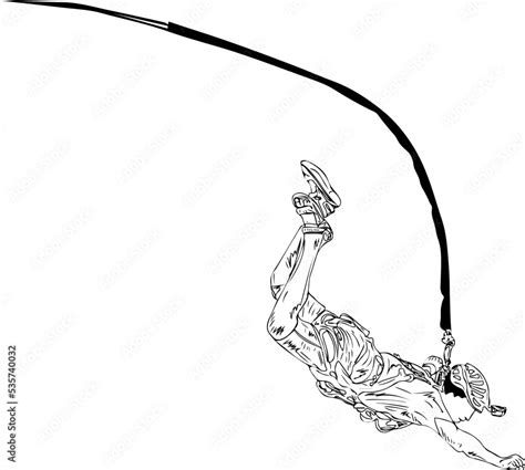 sketch drawing of bungee jumping man, outline vector illustration of rope jumping boy, cartoon ...