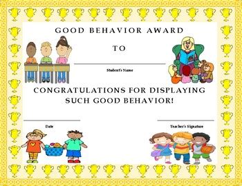 Good Behavior Award Certificate- Kids Will Love It!! by Twin Business Teachers