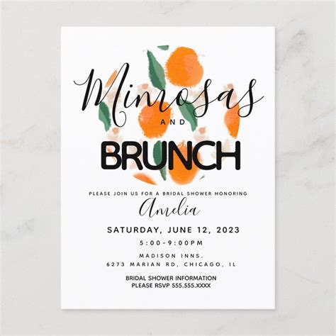 Mimosa Brunch Hand Drawn Bridal Shower Postcard Zazzle Bridal