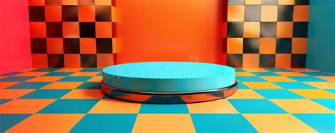 Retro Inspired Pop Art Podium With Vibrant Checkerboard Pattern And