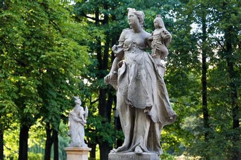 Sandstone Statues In The Saxon Garden Warsaw Poland Made Before