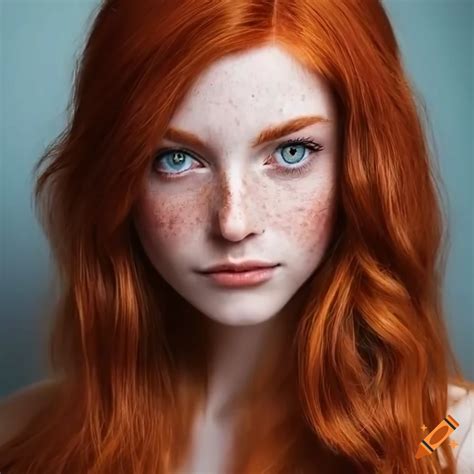 Beautiful Young Woman Shoulder Length Red Hair Very Light Freckles