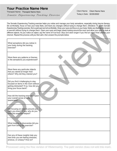 Somatic Experiencing Tracking Worksheet Pdf