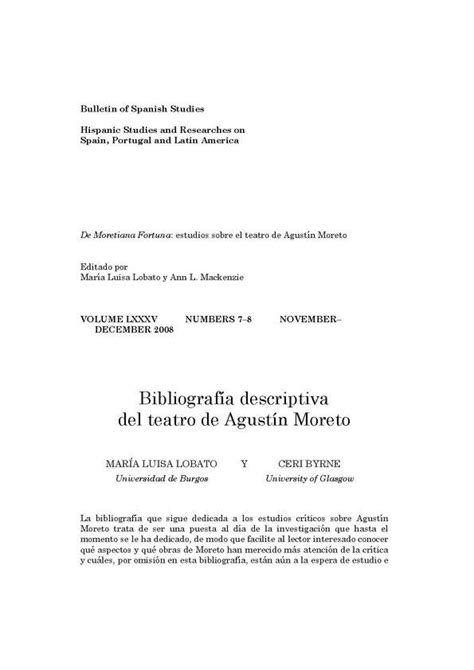 Bibliografía descriptiva del teatro de Agustín Moreto María Luisa