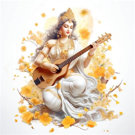 Premium Photo Goddess Saraswati Happy Vasant Panchami Puja Sitting On