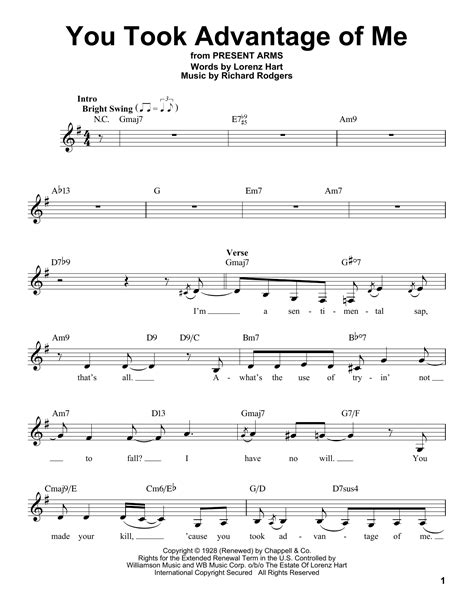 You Took Advantage Of Me By Rodgers Hart Sheet Music For Pro Vocal At