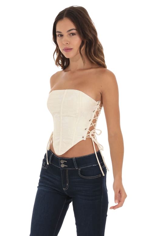 Embroidered Corset Top In Cream Lucy In The Sky