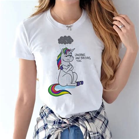 Unicorn T Shirt Women Cute Girl Harajuku Kawaii Women O Neck T Shirt Female Unicornio Clothing